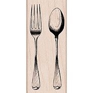 Резиновый штамп Hero Arts - Fork And Spoon, на деревянном блоке