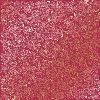 Аркуш одностороннього паперу з фольгуванням, дизайн Golden Poinsettia Blackberry, 30,5см х 30,5см, ТМ Фабрика Декору