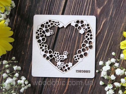 Чіпборд рамка сердечна з квітами від WOODchic, 9x9 см