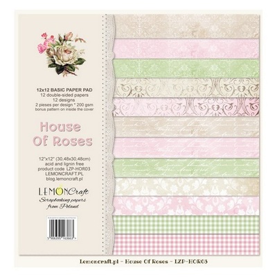 Набір паперу для скрапбукінгу LemonCraft - House of Roses Basic, фонові дизайни, 30x30 см, з бонусом