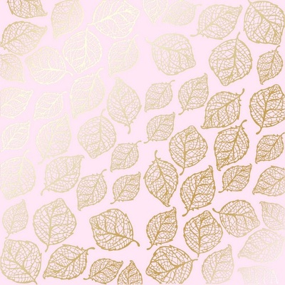 Аркуш одностороннього паперу з фольгуванням Golden Delicate Leaves Light Pink, ТМ Фабрика Декору
