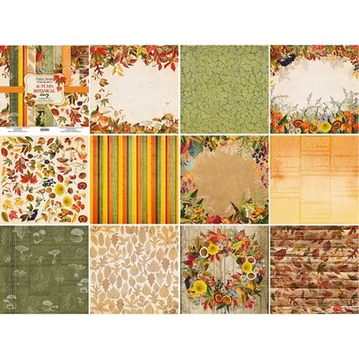 Набір скрап-паперу Autumn botanical diary 20x20см 10 аркушів, ТМ Фабрика Декору.