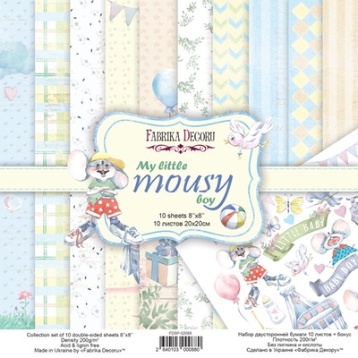 Набір паперу для скрапбукінгу My little mousy boy 20x20см 10 аркушів, ТМ Фабрика Декору
