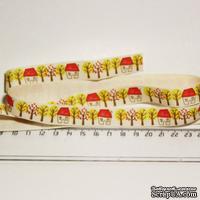 Лента от Thailand - Lovely Tree And House Print Cotton Ribbon Label String, 1 метр