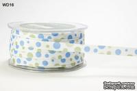 Лента GROSGRAIN/BUBBLE DOT, цвет WHITE/LIGHT BLUE/OLIVE, ширина 9,5мм, длина 90 см - ScrapUA.com