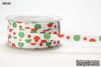 Лента GROSGRAIN/BUBBLE DOT, цвет WHITE/RED/GREEN, ширина 9,5мм, длина 90 см - ScrapUA.com