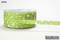 Лента GROSGRAIN/BUBBLE DOT, цвет PARROT GREEN/PINK/WHITE, ширина 9,5мм, длина 90 см - ScrapUA.com