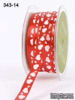 Лента Satin/Hearts - Red/White Hearts, цвет красный, ширина 9 мм, длина 90 см - ScrapUA.com