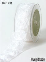 Лента от May Arts -  Rosette White, цвет белый, 3,8 см,  длина 90 см