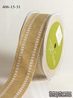 Лента из мешковины Natural Burlap and Stripe Edge, цвет: бежевый/белый, ширина 38,1 мм, 90 см - ScrapUA.com