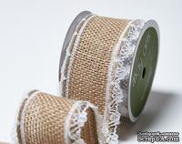 Лента из мешковины с кружевом Wired burlap w/ Lace Edge  Natural, ширина 3.8 см, длина 90 - ScrapUA.com