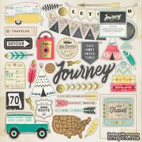 Высечки из чипборда от Crate Paper - Journey Chipboard Stickers - Gold Foil Accents - 30x30 см, 42 шт.