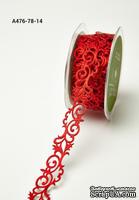 Лента - Adhesive Fleur-de-lis Scroll Design - красная, ширина - 22 мм, длина 90 см