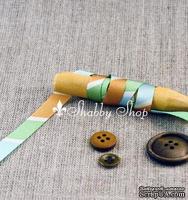 Лента American Crafts в зеленую, голубую, коричневую, белую диагональную полоску, ширина 9,5мм, 90 см
