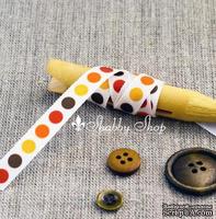 Лента American Crafts белая в желтые, оранжевые, красные и коричневые кружочки , ширина 9,5мм, 90 см - ScrapUA.com
