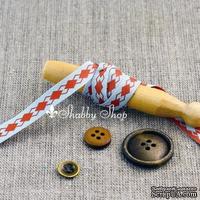 Лента American Crafts двусторонняя в ромбики, голубо-кирпичная, ширина 9,5мм, 90 см