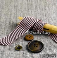 Лента American Crafts в коричнево-розовую клеточку, ширина 22мм, 90 см - ScrapUA.com