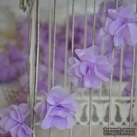 Лента с цветами из шифона, цвет сиреневый, 6 цветков