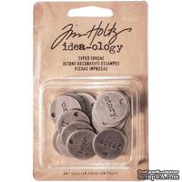 Набор металлических украшений Tim Holtz - Idea-Ology Metal Typed Tokens, 24 штуки, слова