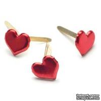 Набор брадсов Creative Impressions - Metallic Red Hearts CI90315, красный металлик, 50 штук