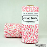 Хлопковый шнур от Divine Twine - Coral, 1 мм, цвет коралловый/белый, 1м - ScrapUA.com