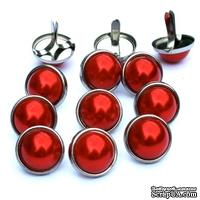 Набор брадсов Eyelet Outlet - Pearl Brads Red/Silver, цвет красный, в серебристой оправе, 12 мм, 10 штук