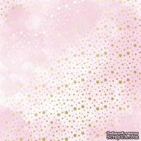 Аркуш одностороннього паперу з фольгуванням, дизайн Golden stars, Pink shabby water, 30,5см х 30,5см, ТМ Фабрика Декору - ScrapUA.com