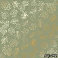 Лист односторонней бумаги с фольгированием Golden Tropical Leaves Olive,ТМ Фабрика Декора