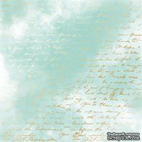 Аркуш одностороннього паперу з фольгуванням, дизайн Golden Text, color Mint watercolor, 30,5см х 30,5см, ТМ Фабрика Декору - ScrapUA.com