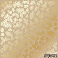 Аркуш одностороннього паперу з фольгуванням, дизайн Golden Pine cones Kraft, 30,5см х 30,5см, ТМ Фабрика Декору