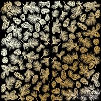 Аркуш одностороннього паперу з фольгуванням, дизайн Golden Pine cones Black, 30,5см х 30,5см, ТМ Фабрика Декору - ScrapUA.com