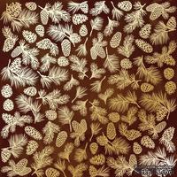 Аркуш одностороннього паперу з фольгуванням, дизайн Golden Pine cones Brown aquarelle, 30,5см х 30,5см, ТМ Фабрика Декору - ScrapUA.com
