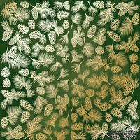 Аркуш одностороннього паперу з фольгуванням, дизайн Golden Pine cones Green aquarelle, 30,5см х 30,5см, ТМ Фабрика Декору - ScrapUA.com