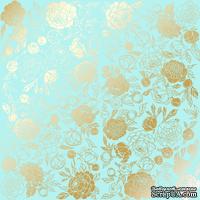 Аркуш одностороннього паперу з фольгуванням, дизайн Golden Peony Passion Turquoise, 30,5см х 30,5см, ТМ Фабрика Декору - ScrapUA.com