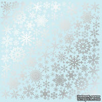 Аркуш одностороннього паперу зі срібним тисненням, дизайн Silver Snowflakes Blue, 30,5см х 30,5см, ТМ Фабрика Декору - ScrapUA.com