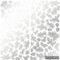 Аркуш одностороннього паперу зі срібним тисненням, дизайн Silver Pine cones White, 30,5см х 30,5см, ТМ Фабрика Декору