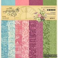 Набор двусторонней скрапбумаги Graphic 45 - Bloom Patterns and Solids Pad, 30х30 см, 16 листов