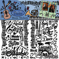 Набор наклеек-высечек HOTP - Music Scrapbooking Dazzles, 3 листа размером 15х22,5 см, 113 штук