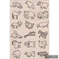 Набор резиновых штампов Hero Arts - Fun Animals, на деревянном блоке, 18 штук - ScrapUA.com