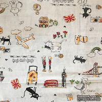 Ткань для рукоделия от Hobby&amp;You, 50x50см (лен с принтом) - Коты - ScrapUA.com