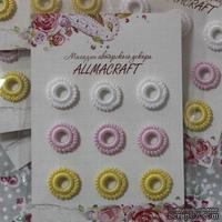 Декоративные вязаные колечки - в наборе от Allmacraft, белый, розовый, желтый, 9 шт. - ScrapUA.com