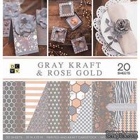 Набор бумаги DCWV - Gray Kraft and Rose Gold, 30х30 см, 20 листов