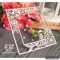 Чипборд ScrapBox - прямоугольная рамка с цветами и птичкой Hr-133