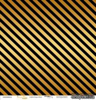 Лист односторонней бумаги с золотым тиснением от Scrapmir - &quot;Golden Stripes Black&quot; из коллекции Every Day, 30x30 см - ScrapUA.com