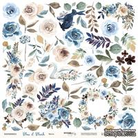 Лист односторонней бумаги для вырезания от Scrapmir - Цветы из коллекции Blue &amp; Blush, 30x30 см - ScrapUA.com