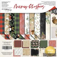 Набор двусторонней бумаги с золотым тиснением от Scrapmir - Merry Christmas, 30x30см, 11 шт.