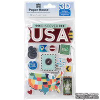 Наклейки от Paper House - 3D Stickers - Discover USA, 11,4x17,7 см, 13 шт - ScrapUA.com