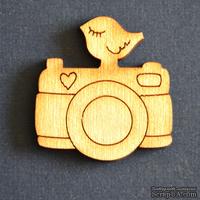 Деревянная фигурка WOOD-100 - Фотоаппарат с птичкой, 1 штука - ScrapUA.com