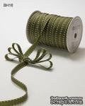 Лента GGRAIN/STITCHED EDGE, цвет OLIVE/WHITE, ширина 9,5мм, длина 90см - ScrapUA.com