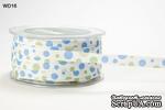 Лента GROSGRAIN/BUBBLE DOT, цвет WHITE/LIGHT BLUE/OLIVE, ширина 9,5мм, длина 90 см - ScrapUA.com